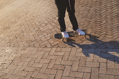 Buy stock photo Cropped shot of a skater in the city