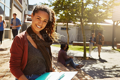 Buy stock photo Portrait of a young student sitting on campus