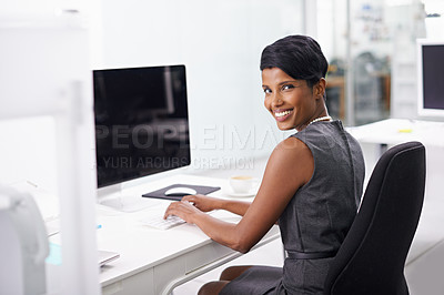 Buy stock photo Shot of an attractive young woman businesswoman in her office