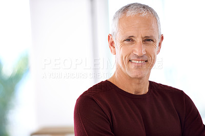 Buy stock photo Portrait of a mature man standing in his home
