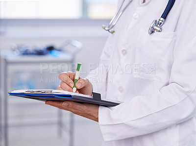 Buy stock photo Healthcare, writing and hands of doctor with documents for surgery, compliance or insurance info closeup. Hospital, folder or nurse zoom with pen for admin, paperwork or clinic, schedule or checklist