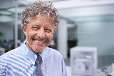 Buy stock photo Head and shoulders portrait of a mature businessman in an office