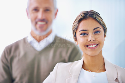 Buy stock photo Happy, internship and portrait of woman in office for corporate work, job and accounting at startup. Business person, smile and face of employee with confidence for finance, company and pride