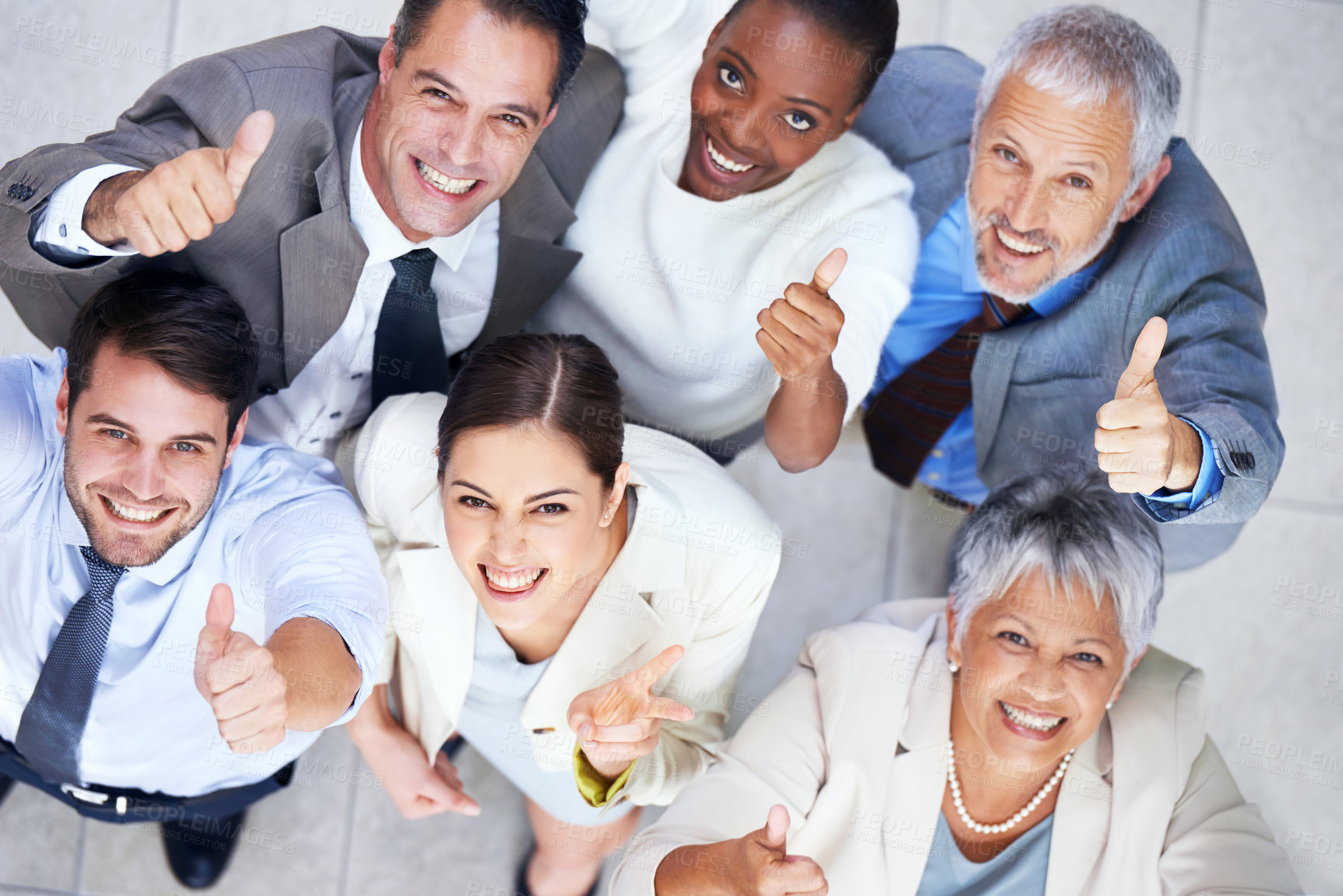 Buy stock photo Business people, portrait and team thumbs up in office, community and support or unity. Colleagues, diversity and agreement in collaboration or motivation in workplace, solidarity and cooperation