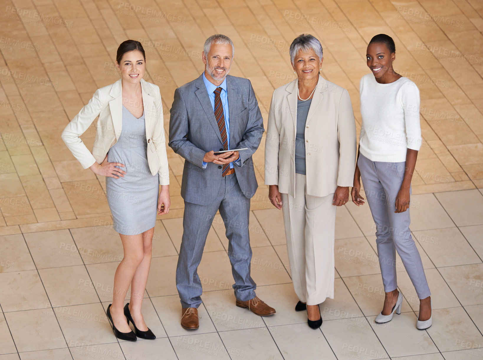 Buy stock photo Portrait, teamwork and outside for diversity businesspeople, smile and professional team. Lawyer, management and collaboration for project or development, law firm and corporate company employee