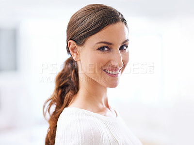 Buy stock photo Happy, woman and portrait of financial advisor in office to consult on investment and planning in business. Professional, employee and person smile in startup for consultation on investing in project