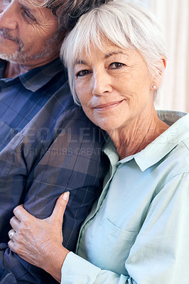 Buy stock photo Portrait of an affectionate senior couple