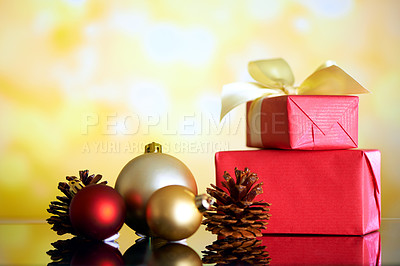Buy stock photo An arrangement of various christmas decorations