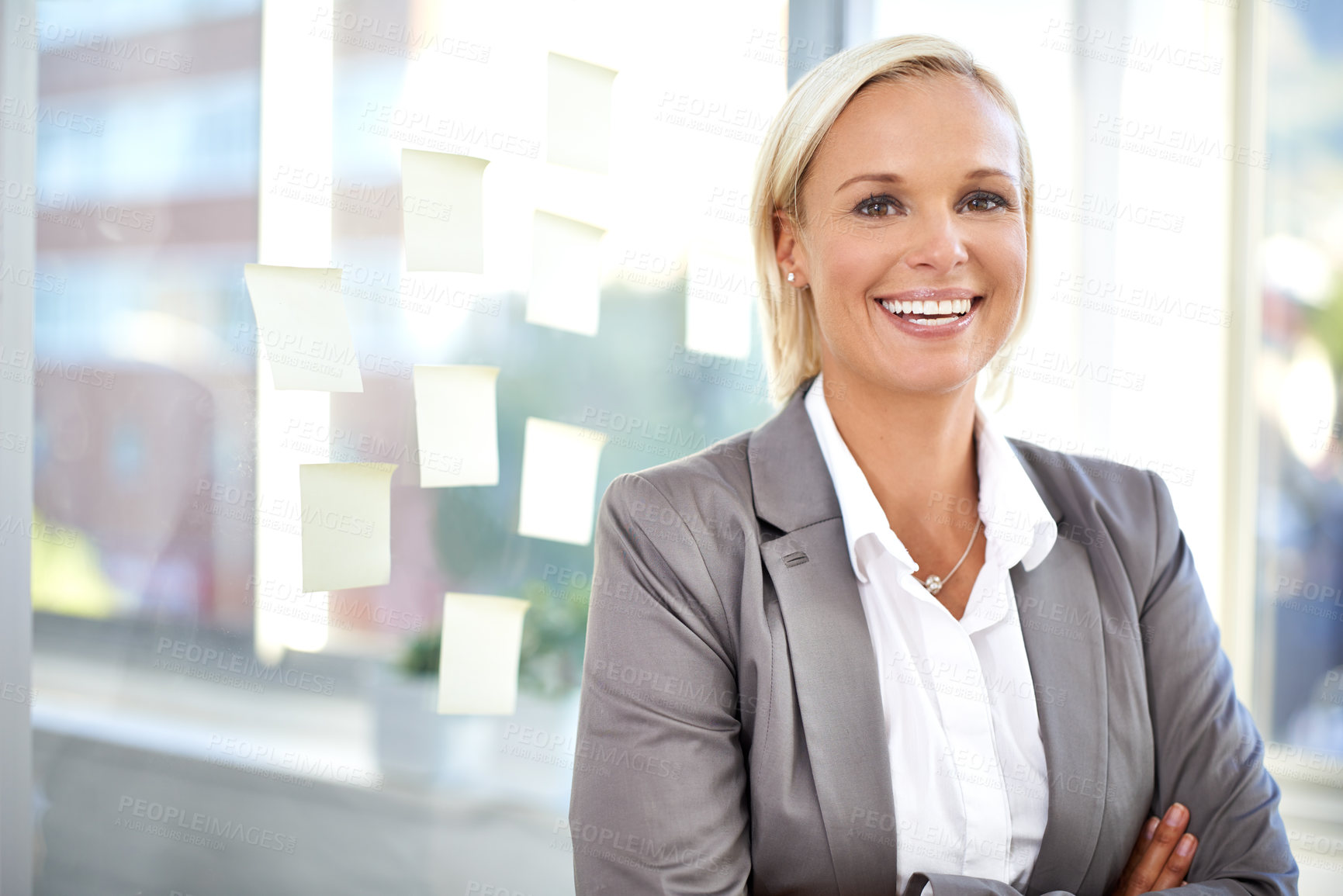 Buy stock photo Mockup, smile and portrait of woman business lawyer confident in working for a law corporate company for rights. Success, goals and professional mature person arms crossed happy for development