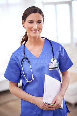 Buy stock photo Portrait of a young female doctor in scrubs
