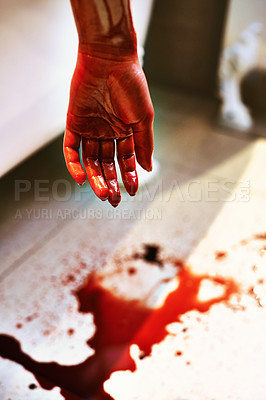 Buy stock photo A cropped shot of a woman bleeding out in a bath tub