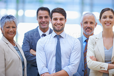 Buy stock photo A cropped portrait of a group of happy businesspeople