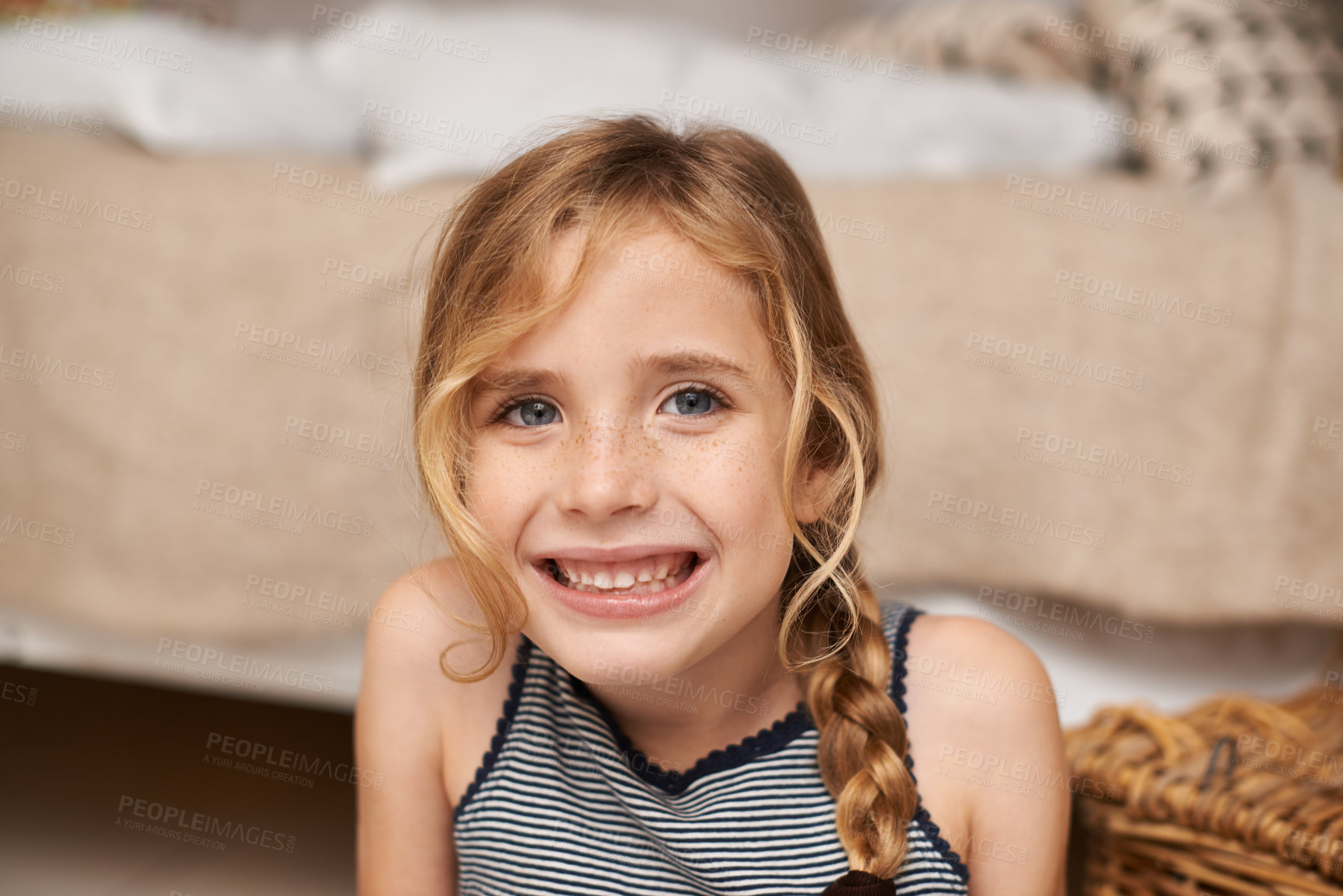 Buy stock photo Portrait, young kid or big smile in oral hygiene, dental care or orthodontics as healthy teeth. Happy, proud or female child in clean, mouth or fresh breath as whitening, wellness or dentistry