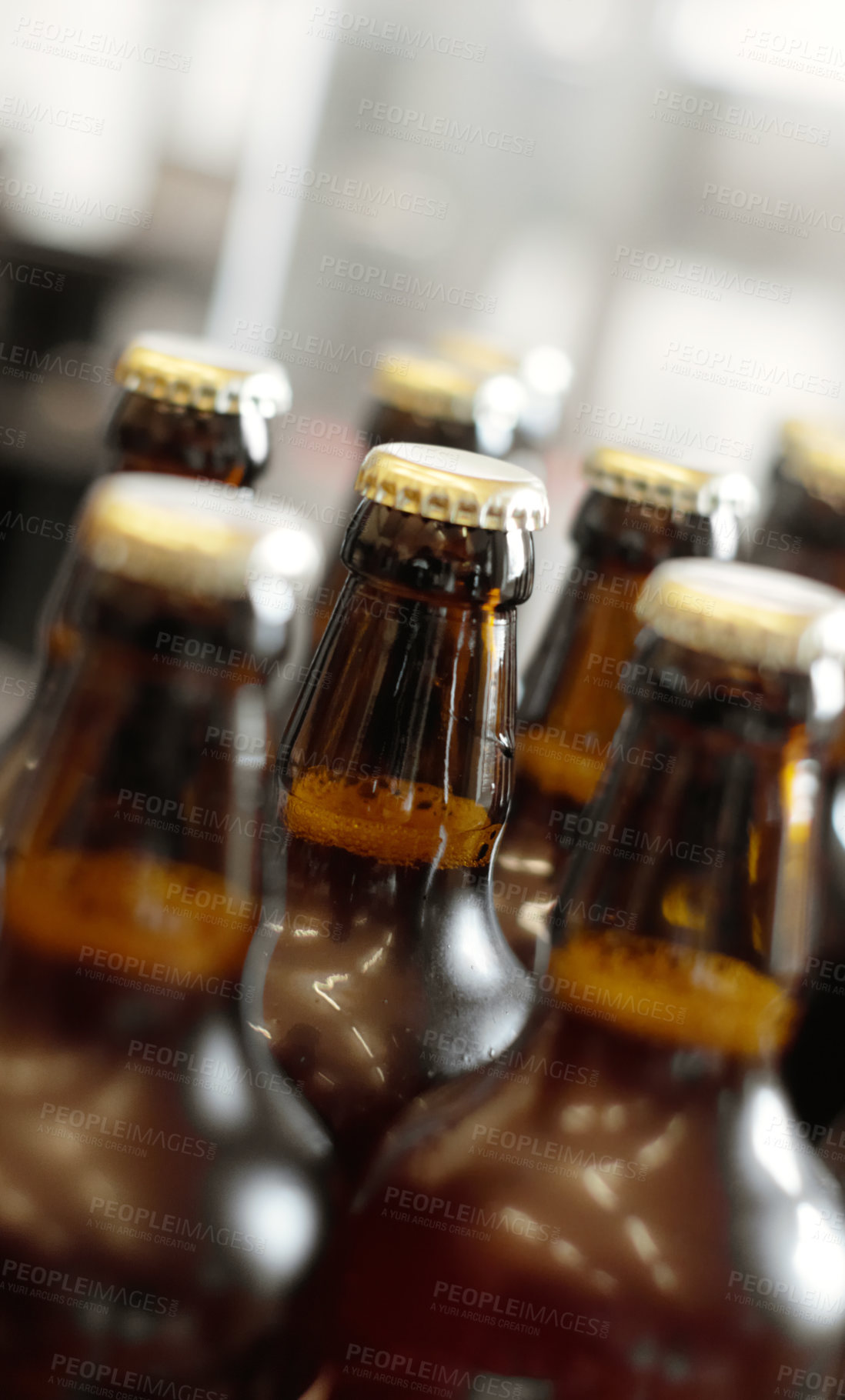 Buy stock photo Closeup shot of a collection of bottles of beer