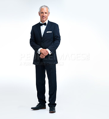 Buy stock photo A man wearing a suit and bow tie