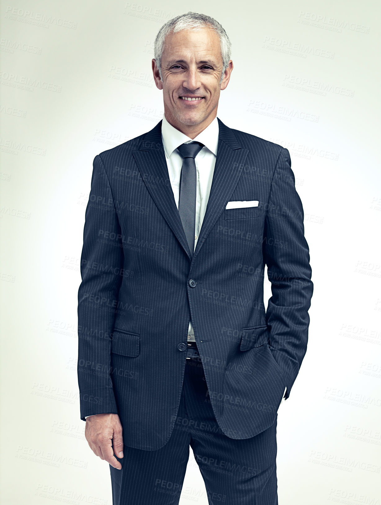 Buy stock photo Business man, smile and portrait in studio for professional, career and corporate for job and style indoor. Mature person, trader or executive and happy with suit for confidence and work
