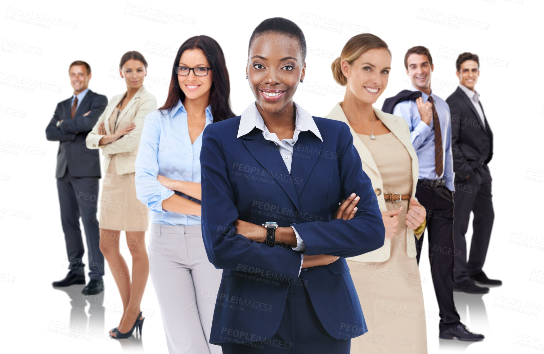 Buy stock photo Diversity, business people and corporate professional with portrait and black woman leadership with success and vision. Mindset, career with lawyer, executive group isolated against white background