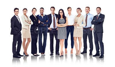 Buy stock photo Business people, portrait and team for collaboration, partnership or isolated on white studio background. Corporate, teamwork or staff with success, group project or executives for company management