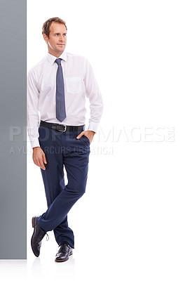 Buy stock photo Corporate, ceo and business man on a white background for success, leadership and manager career. Professional worker, office boss and entrepreneur isolated in studio with wall for confident attitude