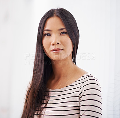 Buy stock photo Confident, office and portrait of business Asian woman with pride, attitude and ambition for company. Creative startup, professional and person in workplace for career, job and working in Japan