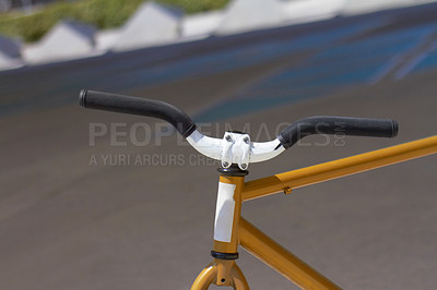 Buy stock photo Cropped shot of a bicycle's handlebars