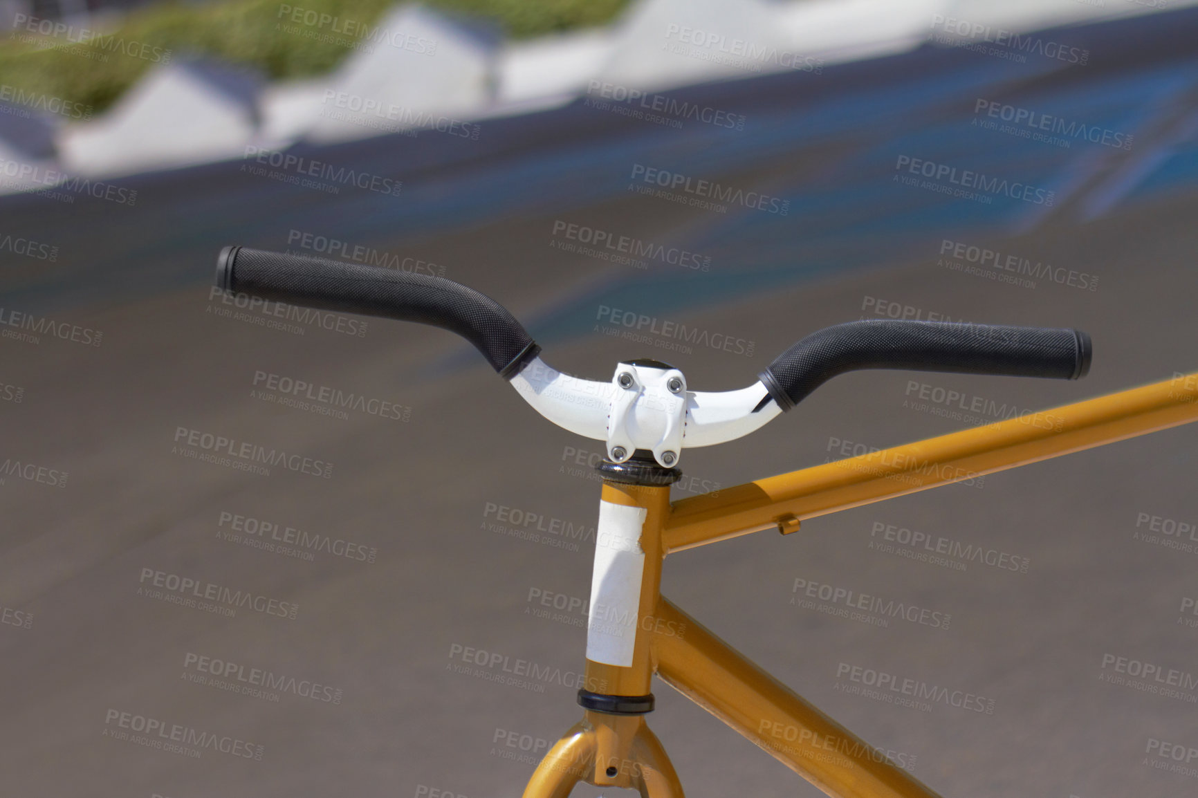 Buy stock photo Cropped shot of a bicycle's handlebars