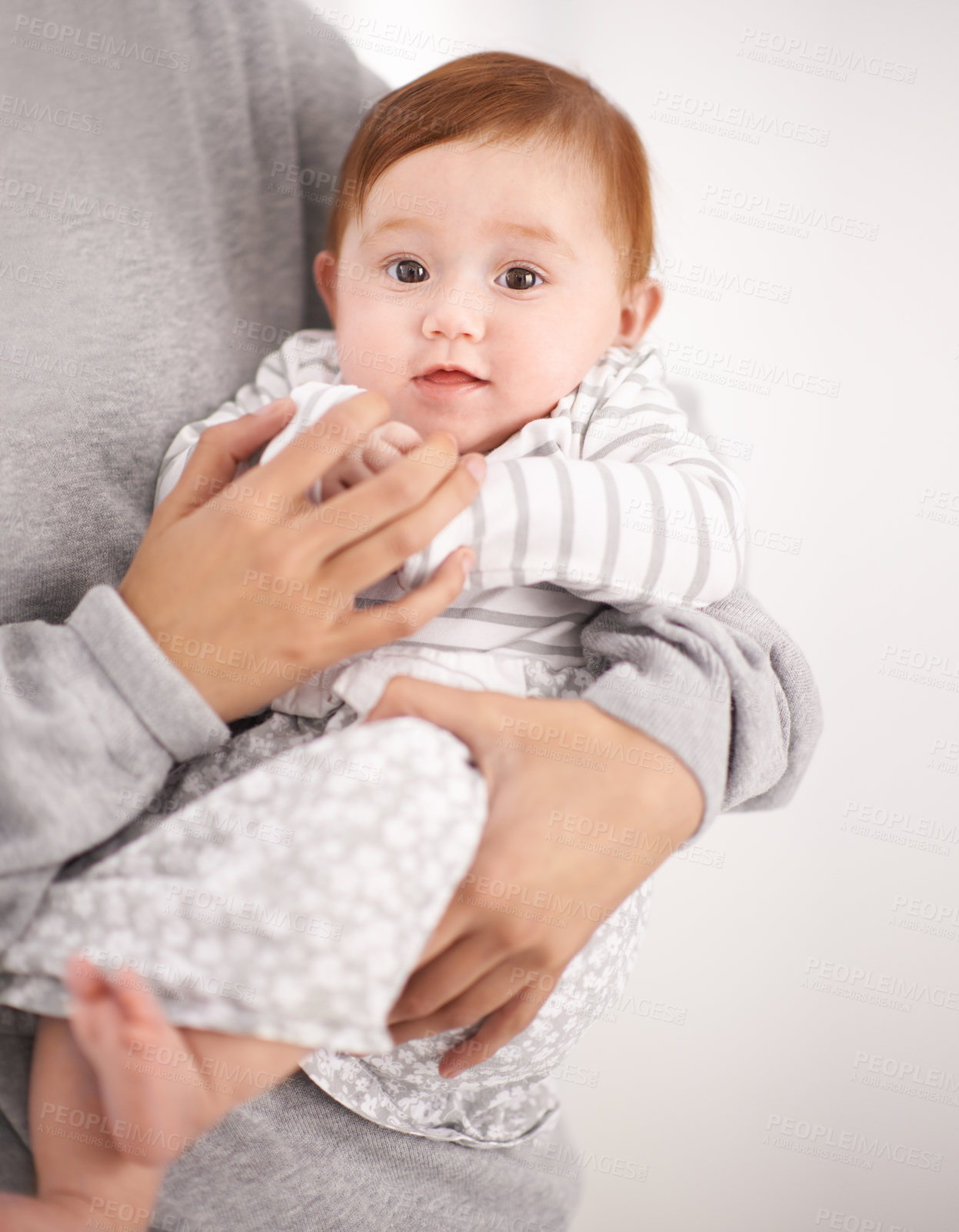 Buy stock photo Baby, love and portrait of infant with mother for comfort, safety and adoption of child at family home. Newborn, parent and happy little kid in house with support, care and bonding for development