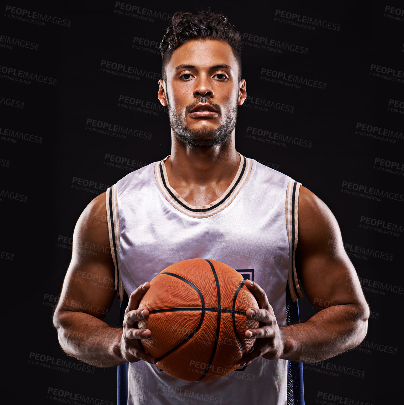 Buy stock photo Studio shot of a basketball player against a black background