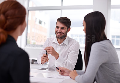 Buy stock photo Meeting, business people and colleagues in conference room for collaboration, discussion or idea. Office, coworkers and diverse group of employees together for teamwork, review or strategy on project
