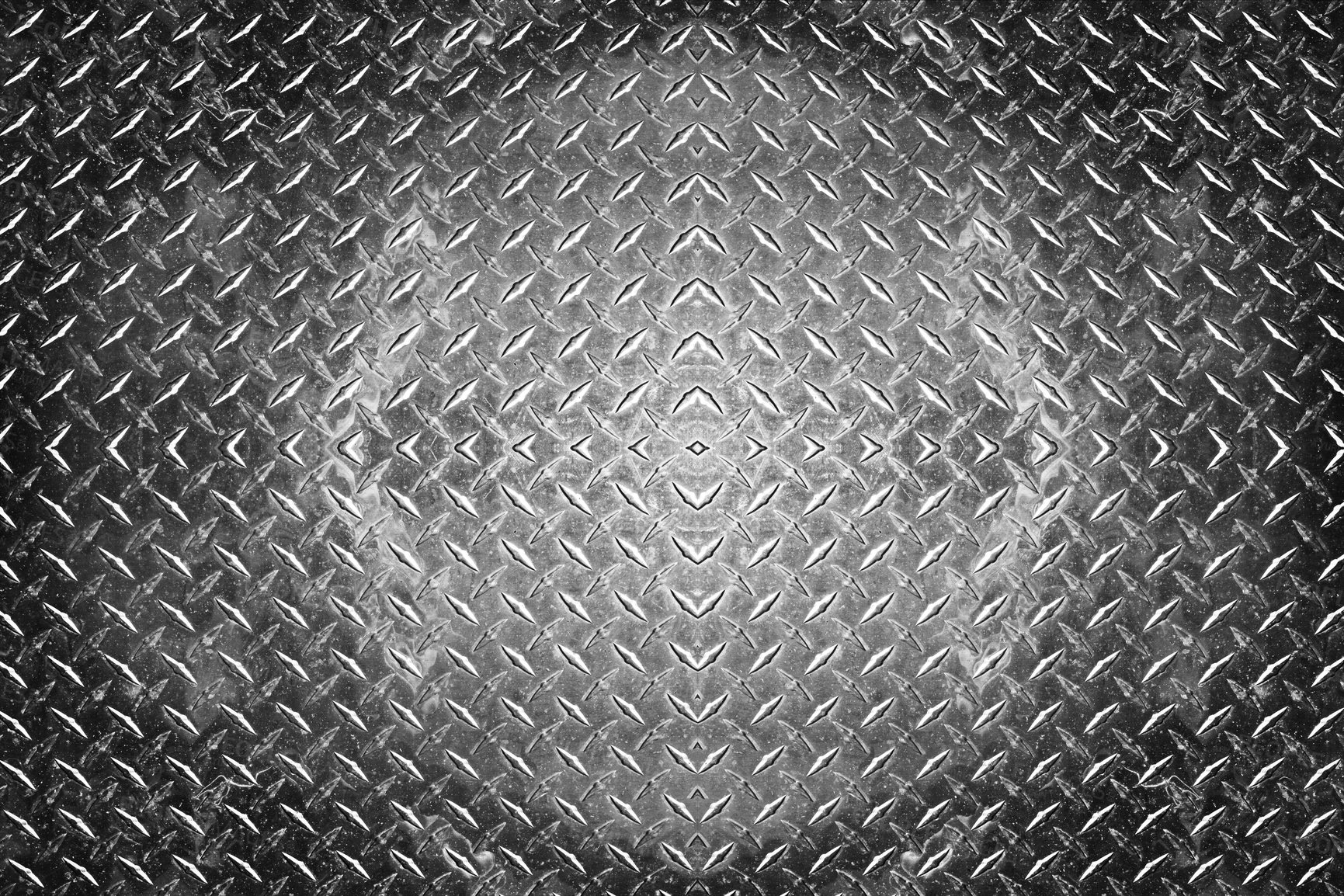 Buy stock photo Diamond, metal wall and abstract background with pattern, design or texture of iron with mockup space. Steel, closeup and silver color, rhombus or surface of alloy for wallpaper with grunge shapes