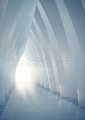 Buy stock photo Shot of a vaulted passageway leading to a brightly-lit exit - ALL design on this image is created from scratch by Yuri Arcurs'  team of professionals for this particular photo shoot