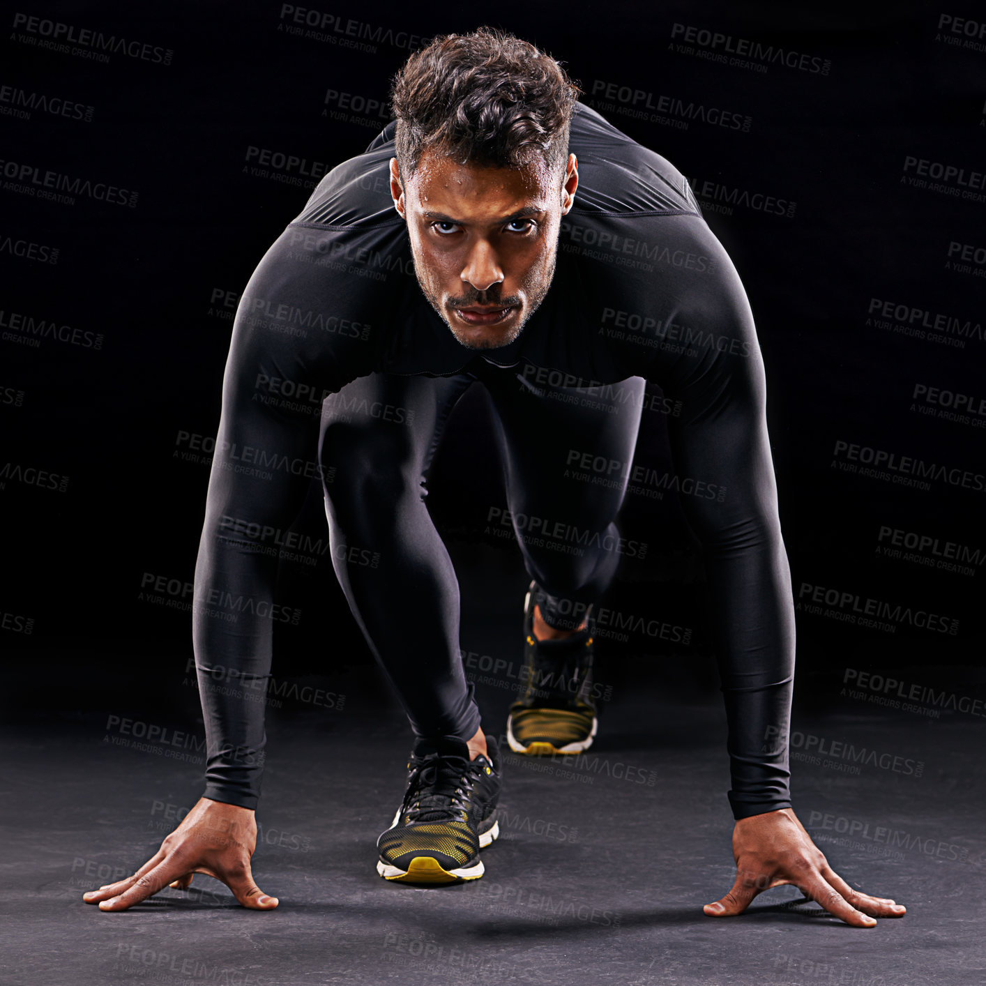 Buy stock photo Studio shot of a fit young man isolated on black