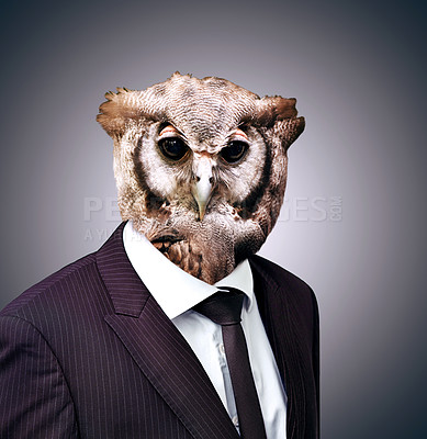 Buy stock photo Conceptual image of animal heads on business people