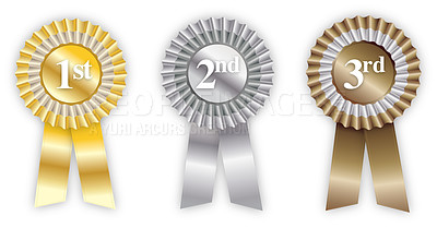 Buy stock photo Illustration of first, second and third place rosettes