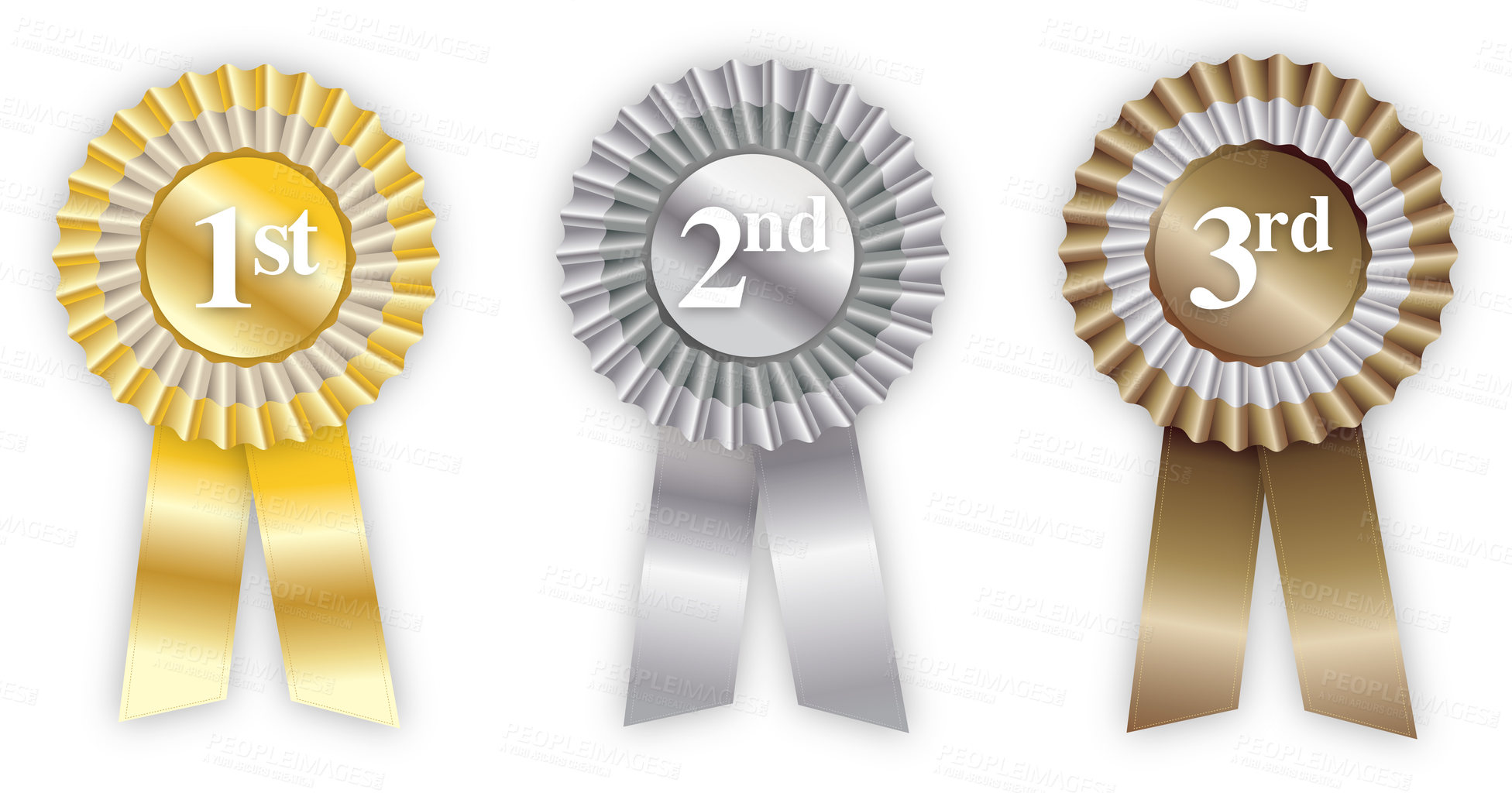 Buy stock photo Illustration of first, second and third place rosettes