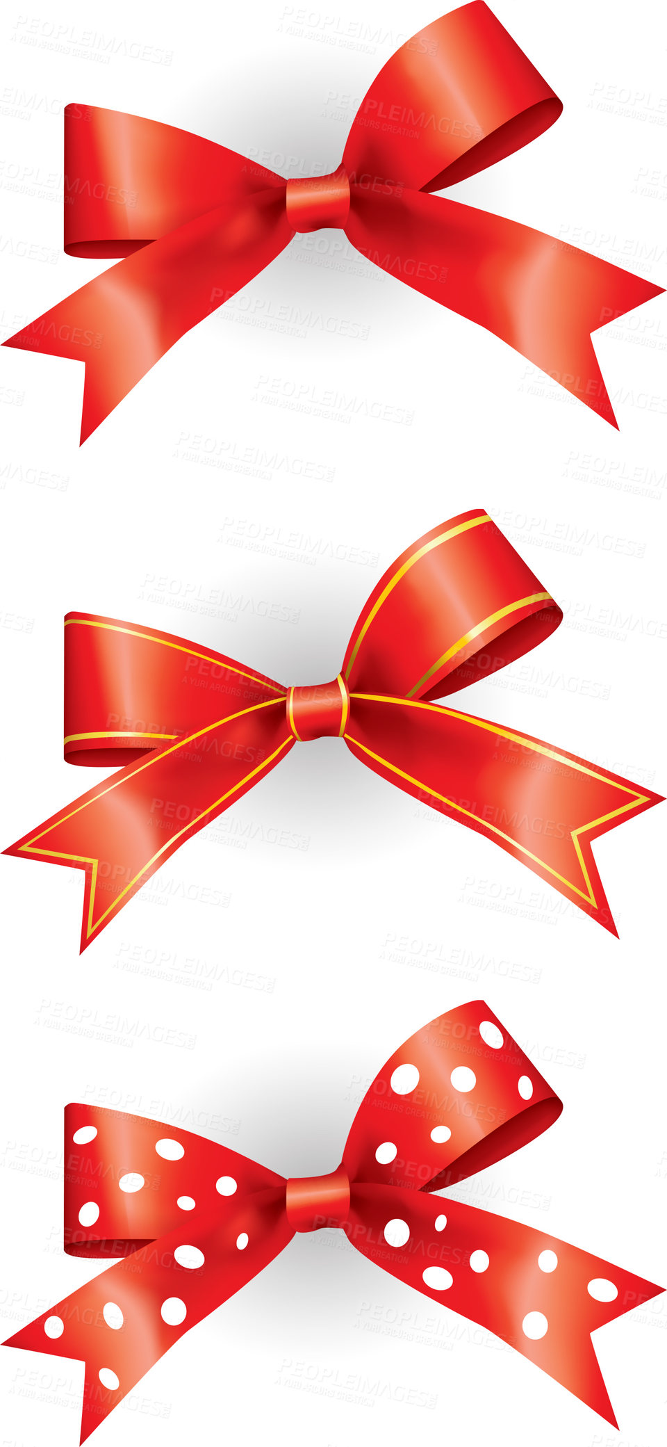 Buy stock photo Ribbon, bow and creative decoration in studio for gift packaging, holiday season and christmas aesthetic. Art, template design and present knot on white background for party, celebration and wrapping