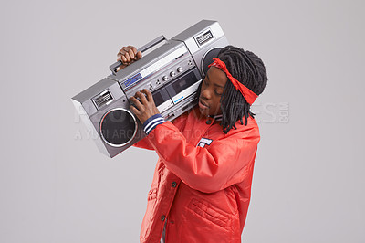 Buy stock photo Studio shot of a young boy dressed in hip hop attire