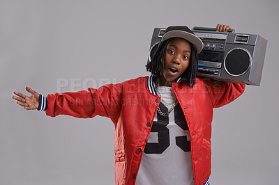 Buy stock photo Studio shot of a young boy dressed in hip hop attire