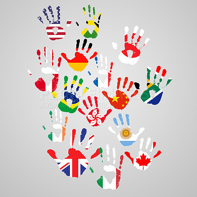 Buy stock photo Vector representations of handprints from people around the world