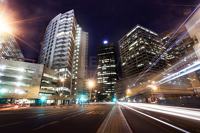 Buy stock photo A city scene at night