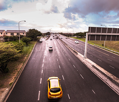 Buy stock photo Shot of a traffic on the motorway