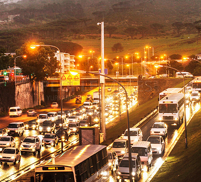 Buy stock photo Shot of a traffic on the motorway