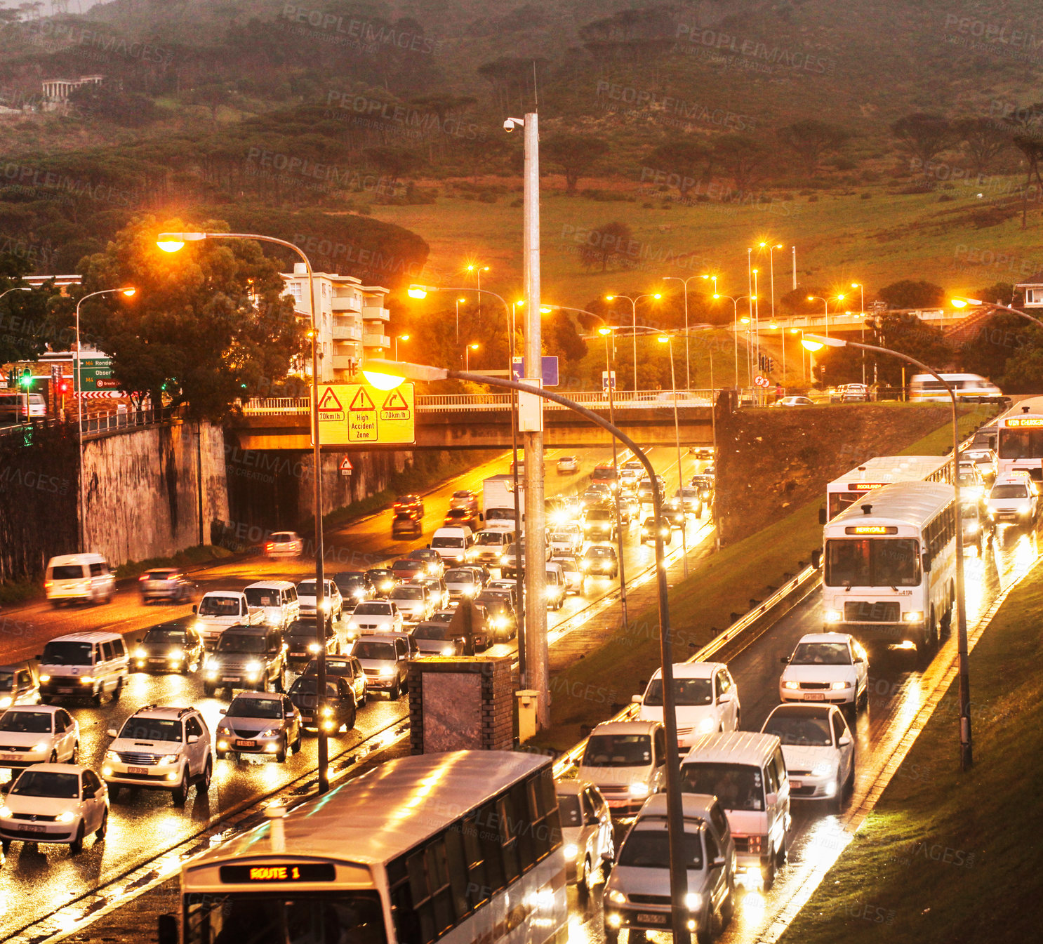 Buy stock photo Shot of a traffic on the motorway