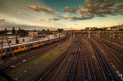 Buy stock photo A high angle shot of a railway