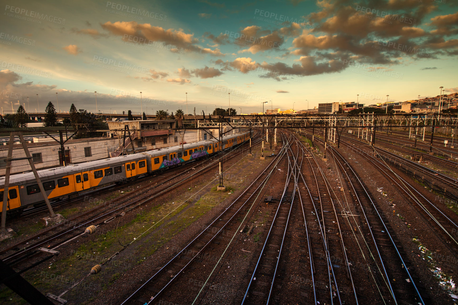 Buy stock photo A high angle shot of a railway