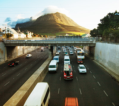 Buy stock photo Shot of a traffic on the motorway