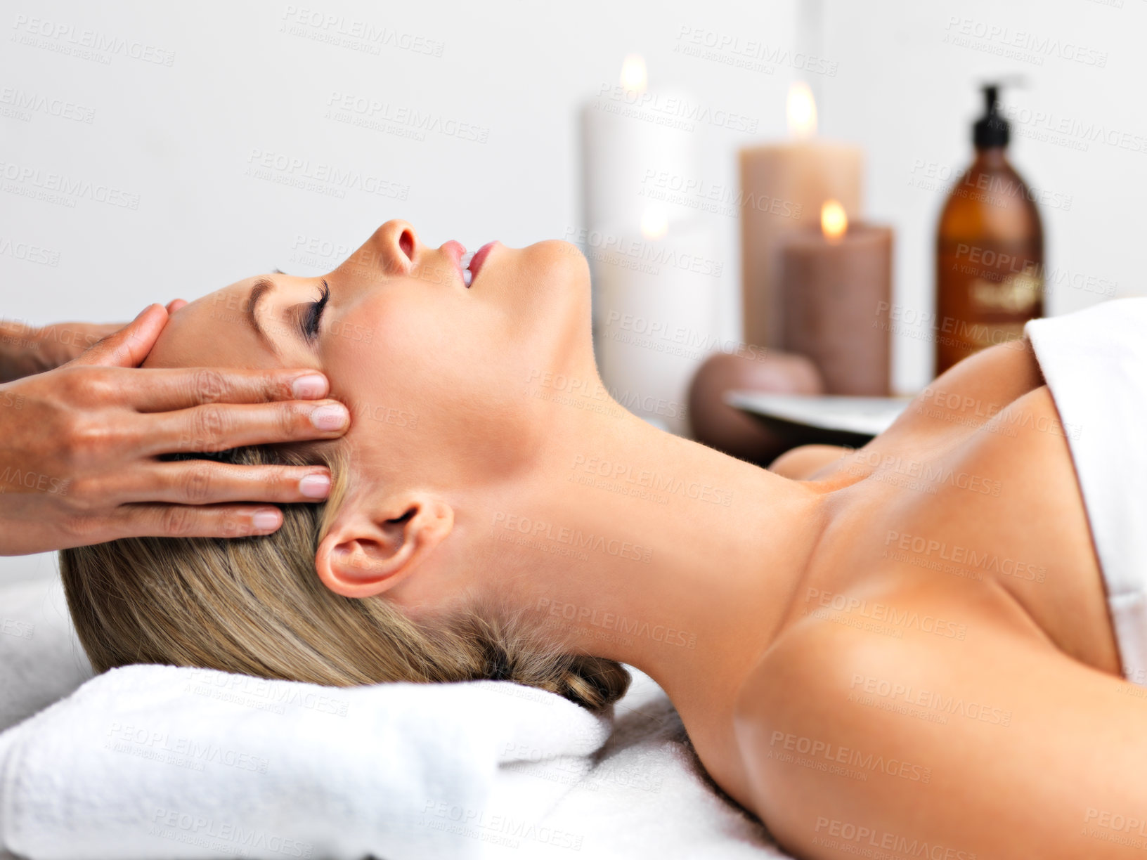 Buy stock photo A beautiful young woman relaxing in a spa