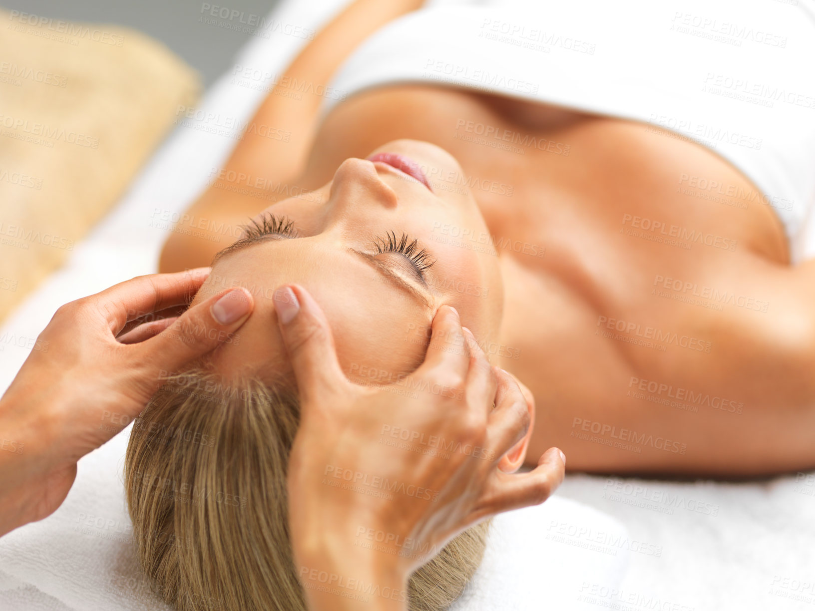 Buy stock photo A beautiful young woman relaxing in a spa