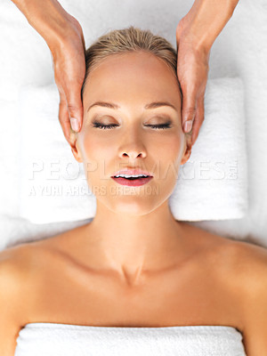 Buy stock photo A beautiful young woman relaxing in a spa