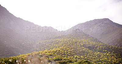 Buy stock photo Mountain, summer and sunshine with wallpaper, landscape and blue sky for travel and journey. Earth, hill and nature with cape town, horizon and terrain for travel banner or environment view poster